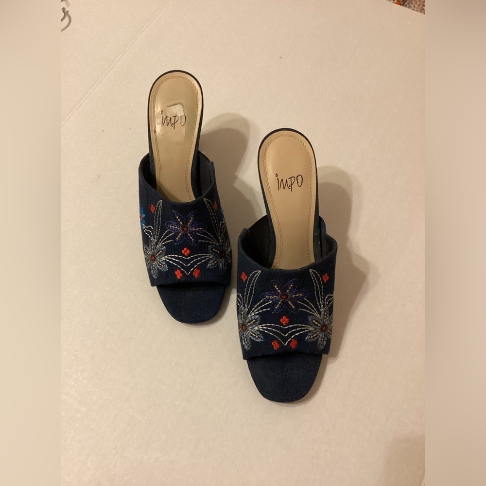 Impo Talent 3’ Heels Slides Blue Denim Mules Size 9.5